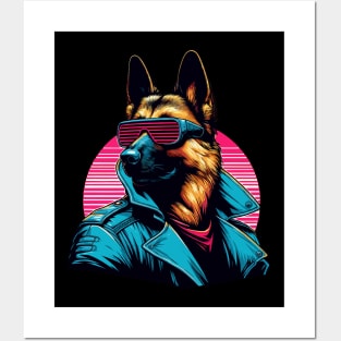 Funny trendy german shepherd cyber retro portrait Posters and Art